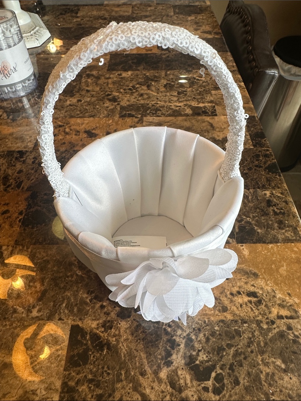 White Satin Flower Girl Basket